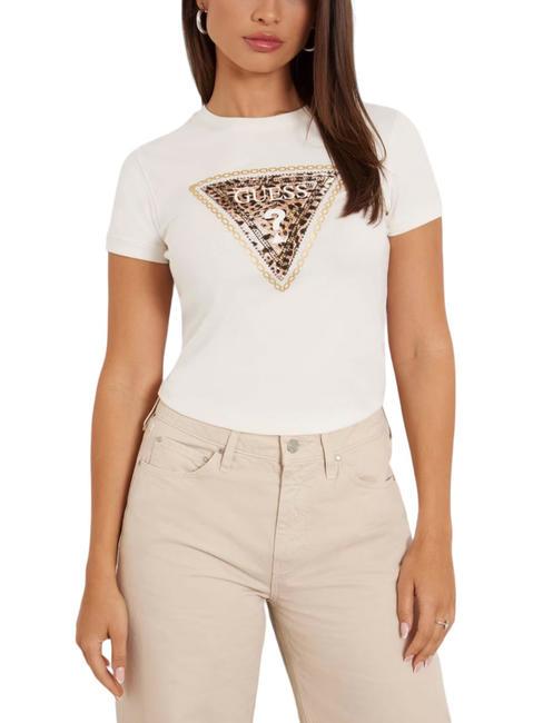 GUESS TRIANGLE LEO T-Shirt aus Stretch-Baumwolle cremwhi - T-Shirts und Tops für Damen