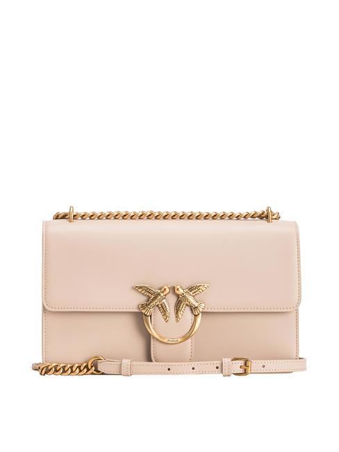 PINKO CLASSIC LOVE BAG Eine einfache Tasche Beige-Rauchgrau-Antikgold - Damentaschen