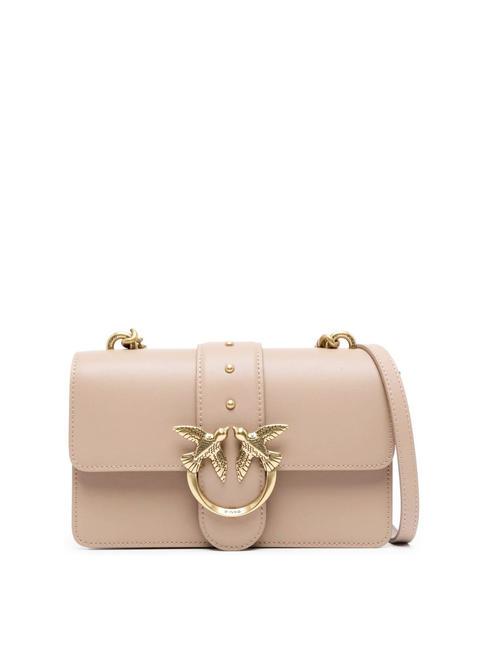 PINKO MINI LOVE BAG Umhängetasche aus Kalbsleder Beige-Rauchgrau-Antikgold - Damentaschen