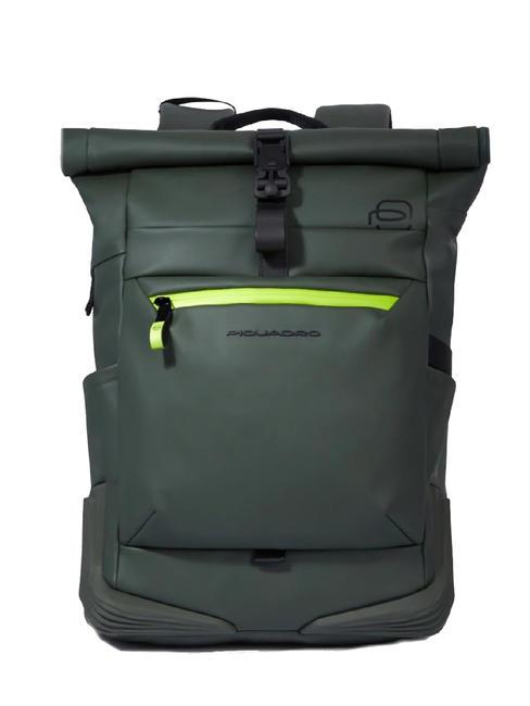 PIQUADRO CORNER SPECIALE GOMMATO Rolltop-Rucksack für 15,6-Zoll-Laptop GRÜN - PC-Rucksäcke