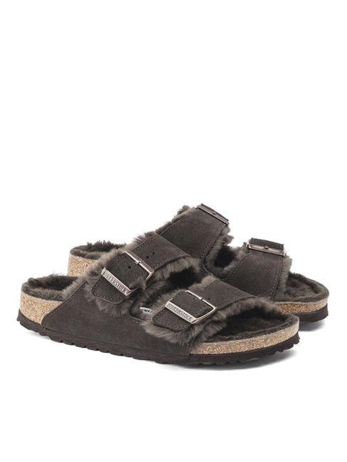 BIRKENSTOCK ARIZONA SHEARLING Lederpantoffel mit Fell Mokka - Schuhe Unisex