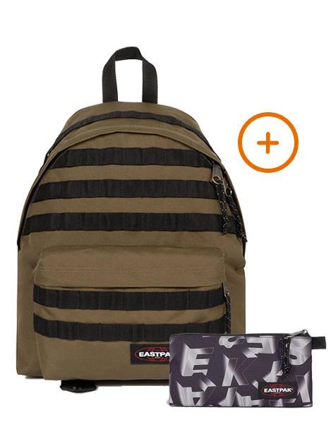 EASTPAK PADDED PAK'R + FLATCASE Rucksack + Koffer geschnallte Armee-Olive - Rucksäcke für Schule &amp; Freizeit