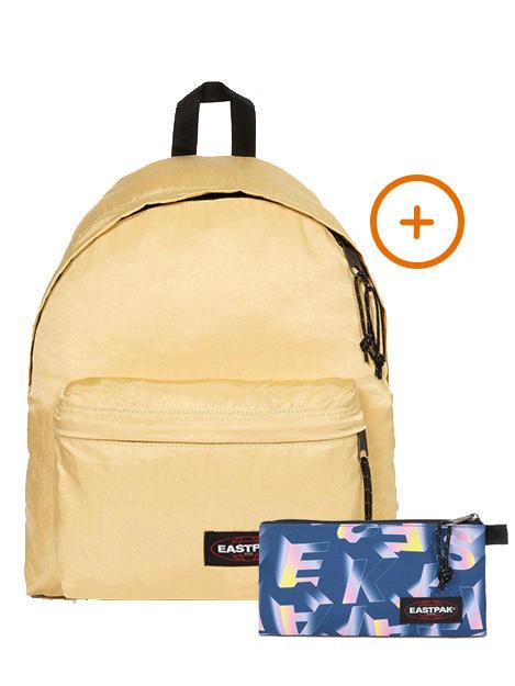 EASTPAK PADDED PAK'R + FLATCASE Rucksack + Koffer metallisches Gold - Rucksäcke für Schule &amp; Freizeit