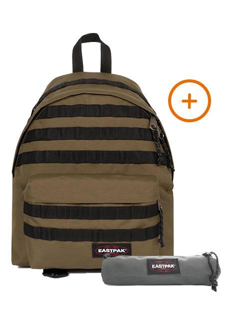 EASTPAK PADDED PAK'R + SMALL ROUND SINGLE Rucksack + Koffer geschnallte Armee-Olive - Rucksäcke für Schule &amp; Freizeit