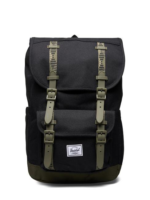 HERSCHEL LITTLE AMERICA MID Mittelgroßer Rucksack schwarz/efeugrün - Rucksäcke für Schule &amp; Freizeit