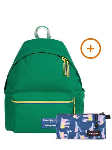 EASTPAK PADDED PAK'R + FLATCASE Rucksack + Koffer Havaianas Grün - Rucksäcke für Schule &amp; Freizeit