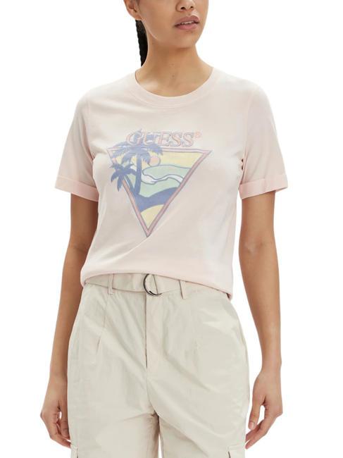 GUESS BEACH TRIANGLE Baumwoll t-shirt will rosa sein - T-Shirts und Tops für Damen