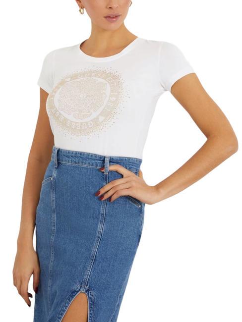 GUESS ROUND CAMELIA T-Shirt aus Stretch-Baumwolle purweiß - T-Shirts und Tops für Damen