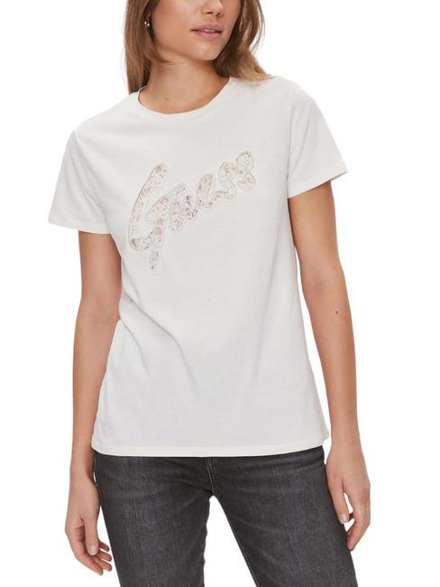 GUESS LACE Baumwoll t-shirt cremwhi - T-Shirts und Tops für Damen