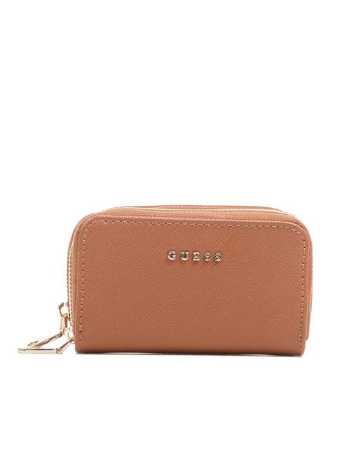 GUESS DOUBLE ZIP Geldbörse mit Saffiano-Print COGNAC - Brieftaschen Damen