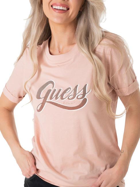 GUESS GLITTERY Baumwoll t-shirt blasser Sand - T-Shirts und Tops für Damen