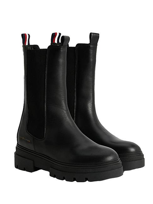 TOMMY HILFIGER MONOCHROMATIC CHELSEA Hohe Stiefeletten aus Leder SCHWARZ - Damenschuhe