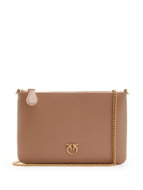 PINKO FLAT CLASSIC Clutch mit Kettenschulterriemen Ingwerkeks-Antikgold - Damentaschen