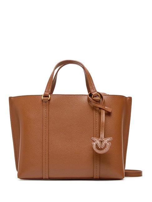 PINKO CARRIE Shopper-Tasche aus gewalktem Leder Braun - Löwe-Antikgold - Damentaschen