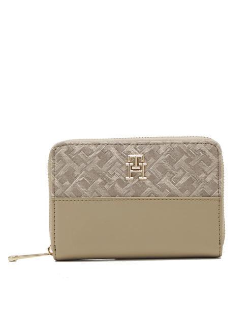 TOMMY HILFIGER JACQUARD Mittelgroße Geldbörse mit umlaufendem Reißverschluss Beige - Brieftaschen Damen