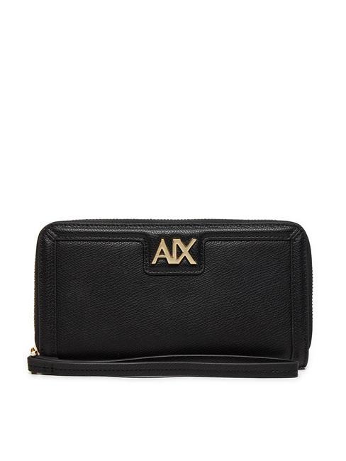 ARMANI EXCHANGE A|X METALLIC LOGO Große Geldbörse mit umlaufendem Reißverschluss Schwarz Schwarz - Brieftaschen Damen