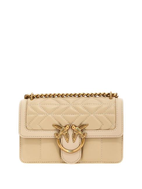 PINKO LOVE ONE MINI Mini-Stepptasche Beige-Rauchgrau-Antikgold - Damentaschen