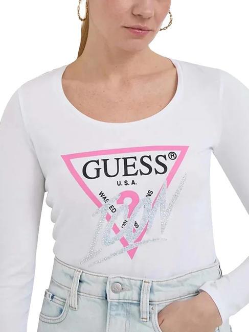 GUESS LS VN ICON Langärmliges T-Shirt aus Baumwolle purweiß - T-Shirts und Tops für Damen