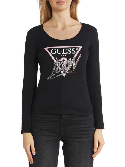 GUESS LS VN ICON Langärmliges T-Shirt aus Baumwolle jetbla - T-Shirts und Tops für Damen