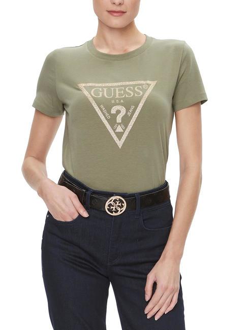 GUESS GOLD TRIANGLE T-Shirts Flechtenblatt grün - T-Shirts und Tops für Damen