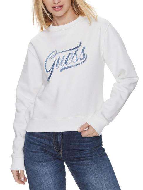 GUESS STONES LOGO Sweatshirt mit Rundhalsausschnitt und Strasssteinen purweiß - Sweatshirts Damen