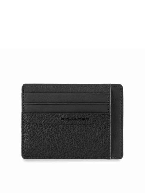 PIQUADRO PAN  Flaches Kartenetui aus Leder Schwarz - Brieftaschen Herren