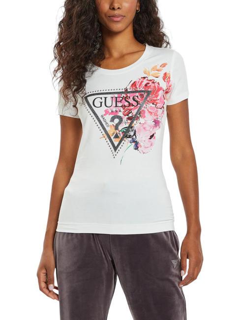 GUESS TRIANGLE PEONY T-Shirt mit Aufdruck und Nieten purweiß - T-Shirts und Tops für Damen