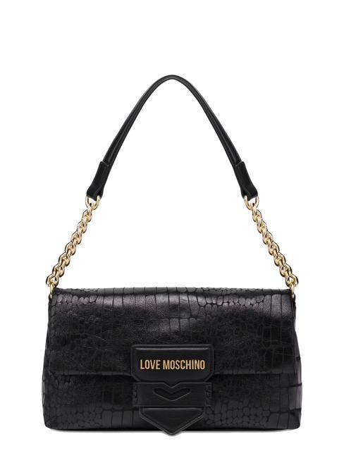 LOVE MOSCHINO SOFT CROCO Umhängetasche mit Kettengriff Schwarz - Damentaschen