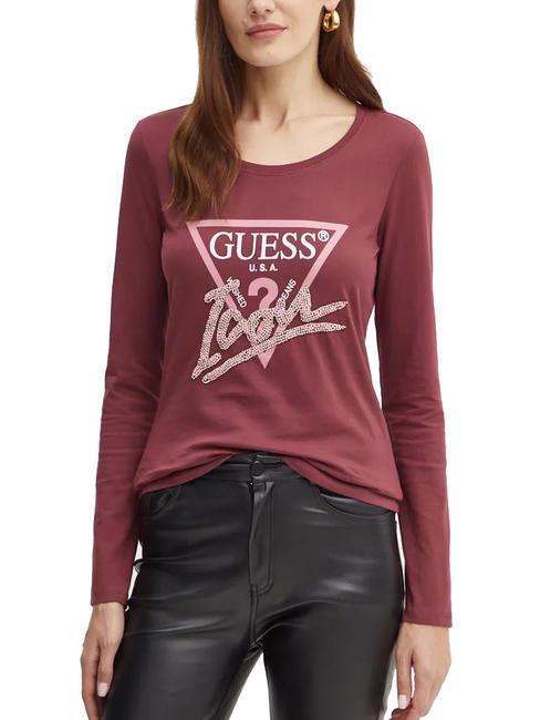 GUESS LS RN ICON  Baumwoll-T-Shirt Burgunderrot - T-Shirts und Tops für Damen