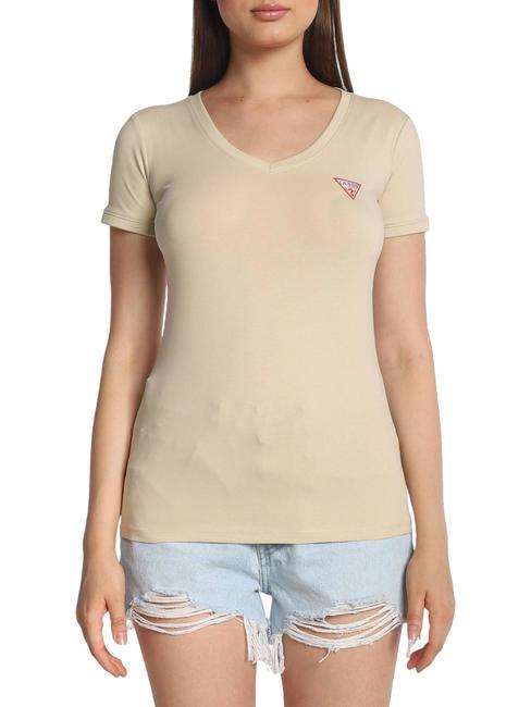 GUESS MINI TRIANGLE T-Shirt mit V-Ausschnitt Perlenauster - T-Shirts und Tops für Damen