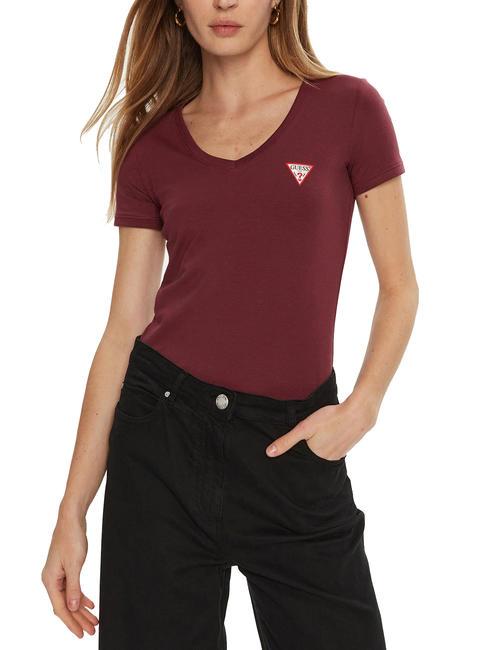 GUESS MINI TRIANGLE T-Shirt mit V-Ausschnitt Burgunderrot - T-Shirts und Tops für Damen