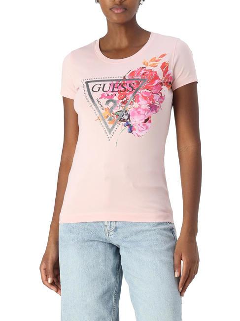 GUESS TRIANGLE PEONY T-Shirt mit Aufdruck und Nieten rosa Rosen - T-Shirts und Tops für Damen