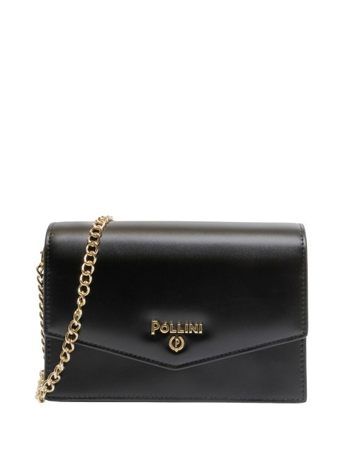 POLLINI METALLIC LOGO Umhängetasche mit Kette, Clutch Schwarz - Damentaschen