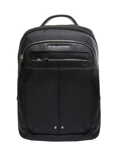 PIQUADRO LINK Rucksack aus Leder und Stoff, 15,6-Zoll-PC-Halterung Schwarz - PC-Rucksäcke