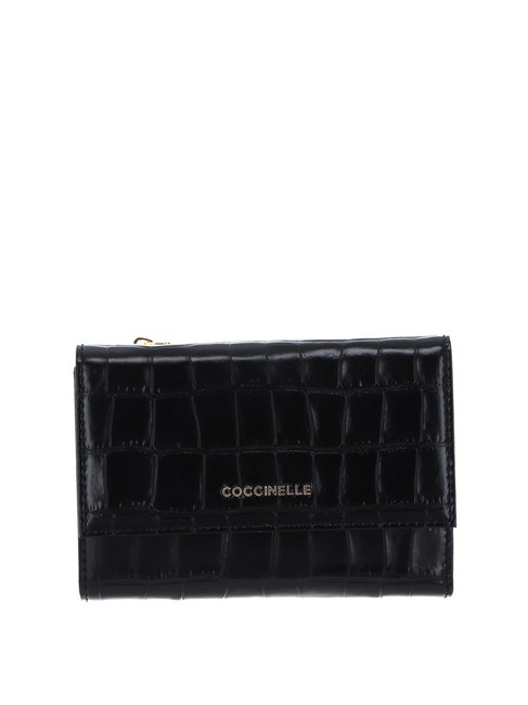 COCCINELLE METALLIC CROCO SHINY Ledergeldbörse Schwarz - Brieftaschen Damen