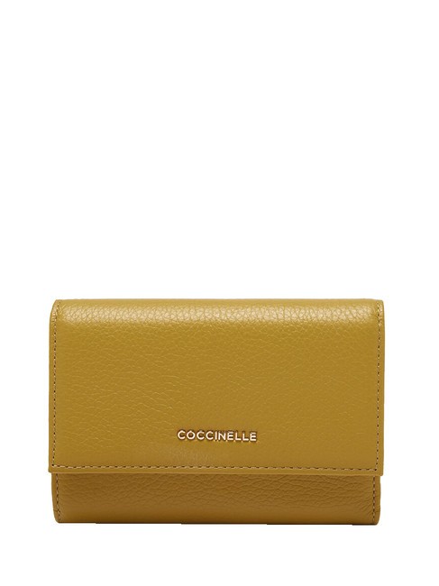 COCCINELLE METALLIC SOFT Bifold-Brieftasche aus gehämmertem Leder Zitronengras - Brieftaschen Damen