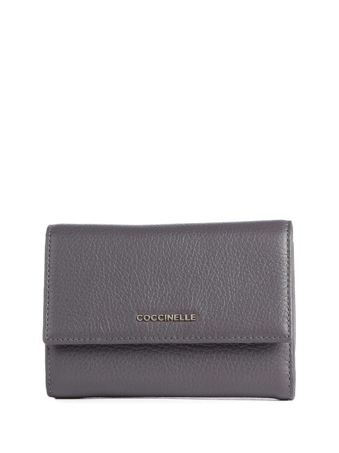 COCCINELLE METALLIC SOFT Bifold-Brieftasche aus gehämmertem Leder Schiefer - Brieftaschen Damen