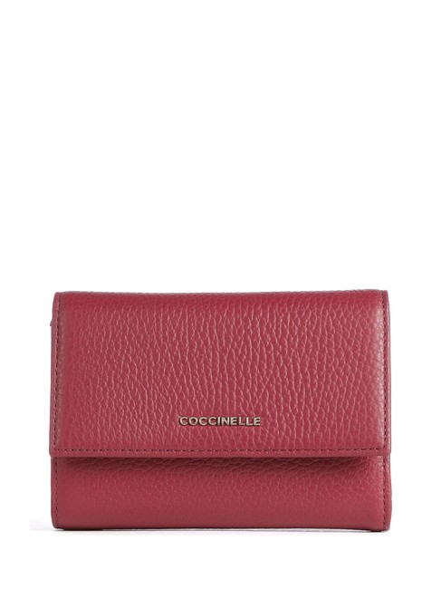 COCCINELLE METALLIC SOFT Bifold-Brieftasche aus gehämmertem Leder Granatrot - Brieftaschen Damen