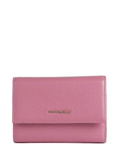 COCCINELLE METALLIC SOFT Bifold-Brieftasche aus gehämmertem Leder Fruchtfleisch rosa - Brieftaschen Damen