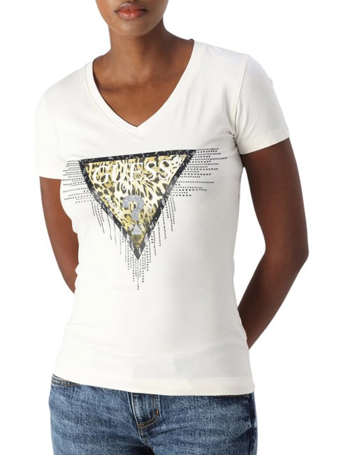 GUESS TRIANGLE TIGER  Kurzarm-T-Shirt cremwhi - T-Shirts und Tops für Damen