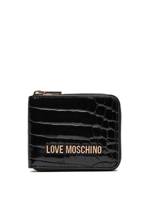 LOVE MOSCHINO SHINY CROCO Kleine Geldbörse mit umlaufendem Reißverschluss Schwarz - Brieftaschen Damen