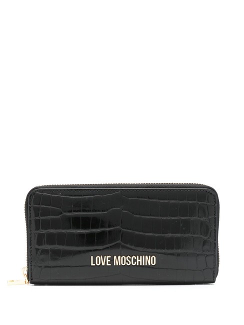 LOVE MOSCHINO SHINY CROCO Große Geldbörse mit umlaufendem Reißverschluss Schwarz - Brieftaschen Damen