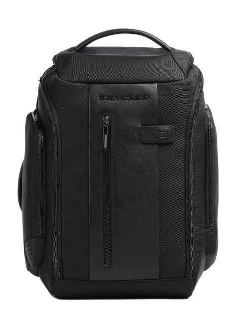 PIQUADRO BRIEF 2 Reiserucksack aus Leder und Stoff Schwarz - PC-Rucksäcke