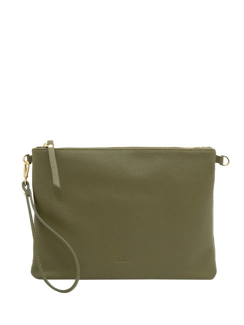 LESAC CLAUDIA Dollar-Clutch aus Leder mit Schultergurt Olive - Damentaschen