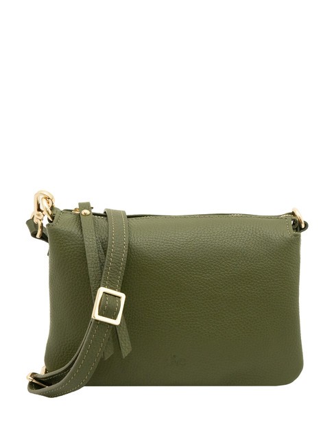 LESAC SIMONA Umhängetasche aus Tris-Dollar-Leder Olive - Damentaschen