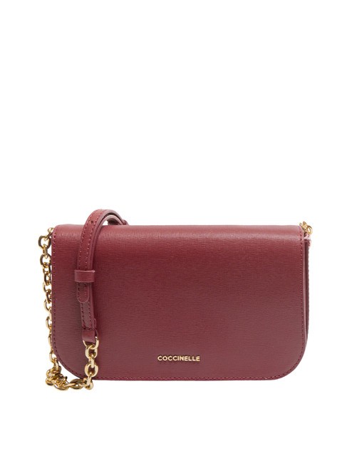 COCCINELLE CLOUD TEXTURED Mini-Ledertasche mit Kettenschulterriemen Granatrot - Damentaschen