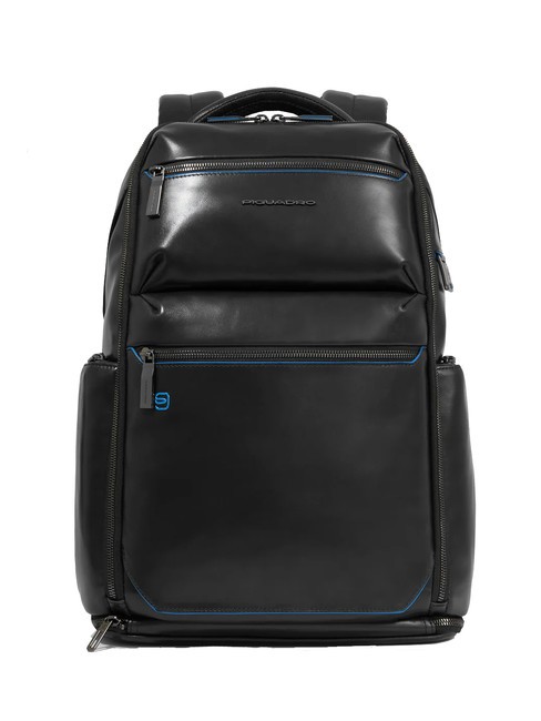 PIQUADRO BLUE SQUARE  15,6-Zoll-Laptop-Rucksack aus Leder Schwarz - PC-Rucksäcke