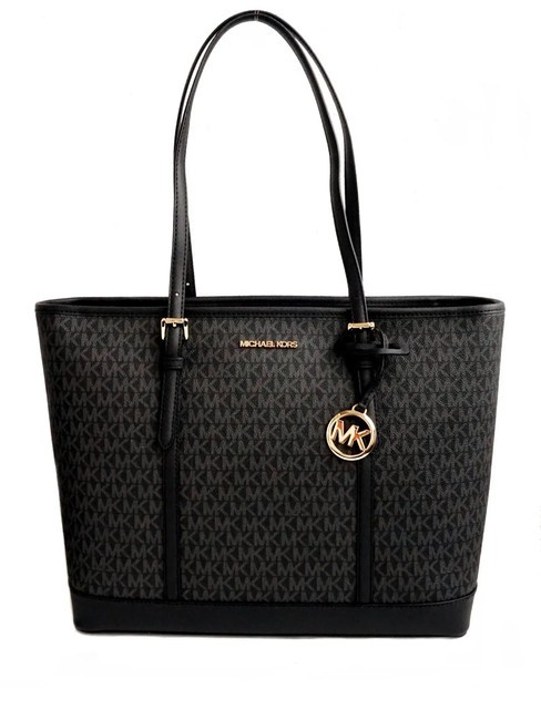 MICHAEL KORS JET SET TRAVEL Monogram Schulter-Shopper Schwarz - Damentaschen