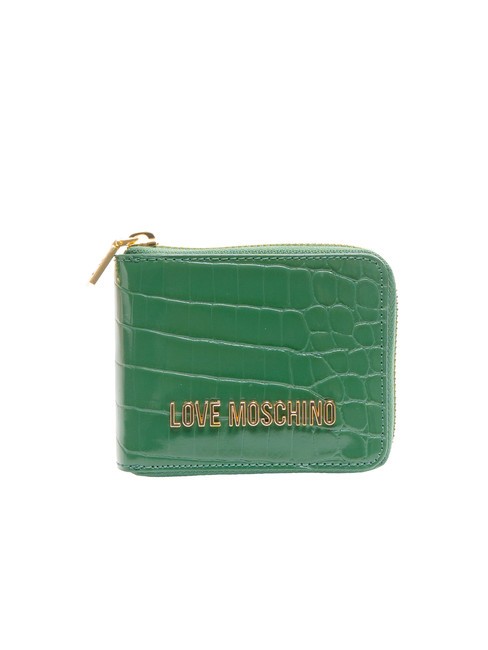 LOVE MOSCHINO SHINY CROCO Kleine Geldbörse mit umlaufendem Reißverschluss Grün - Brieftaschen Damen