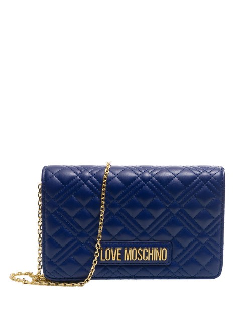 LOVE MOSCHINO QUILTED Gesteppte Clutch mit Metallriemen Blau - Damentaschen